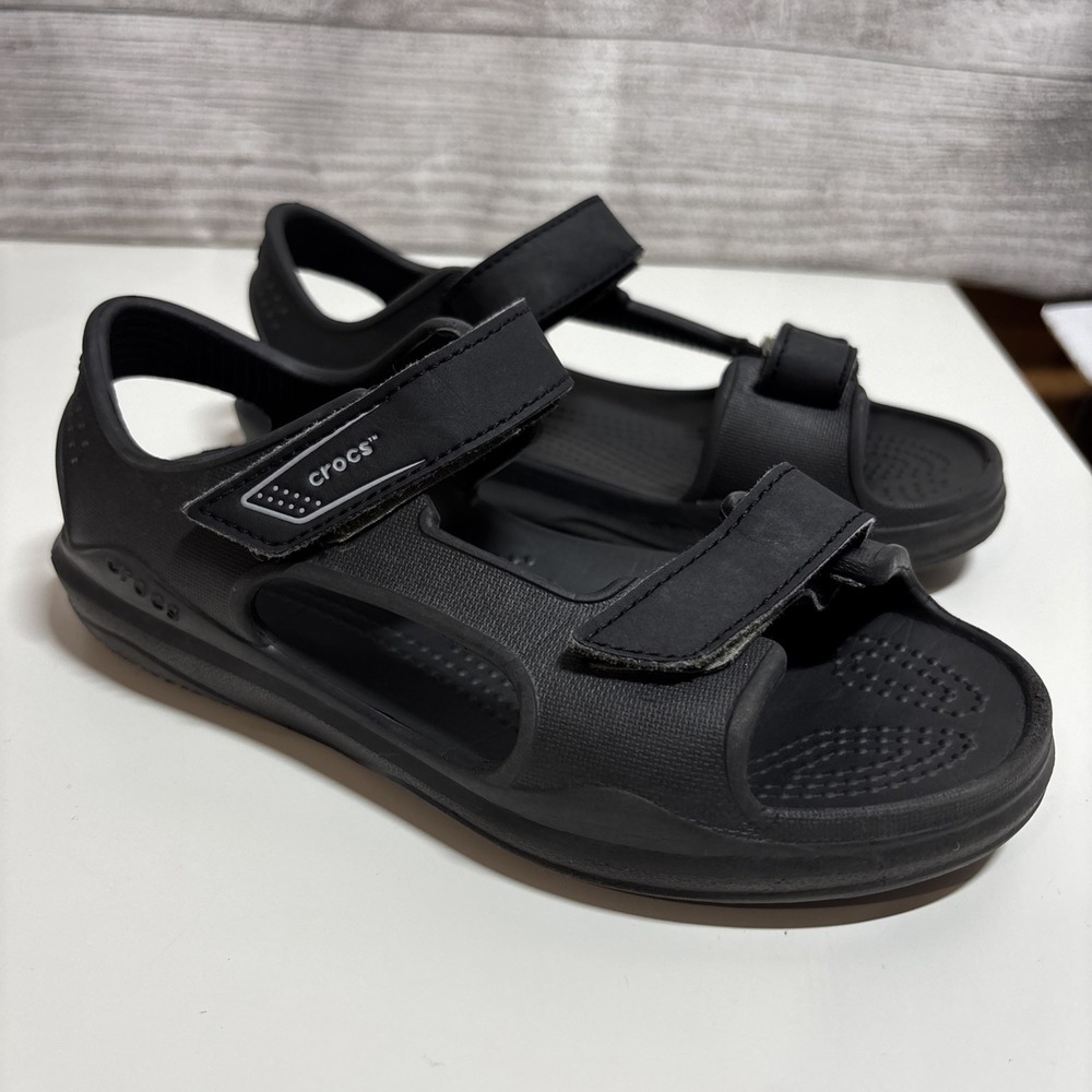 Crocs Kids Sandals Iconic Comfort Sz J1 Black 206267